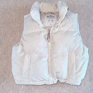 Hollister Ultimate Puffer Corduroy Vest Womens Small Cream Full Zip Drawstring